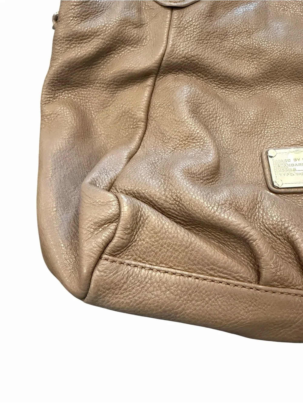 MARC By MARC JACOBS Taupe Classic Q Fran Leather Tote Shoulder Bag Hobo Preppy